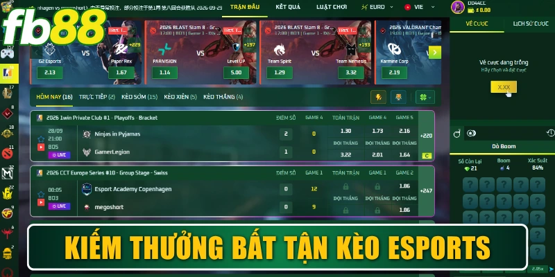 Kiếm thưởng bất tận cùng hệ thống kèo Esports
